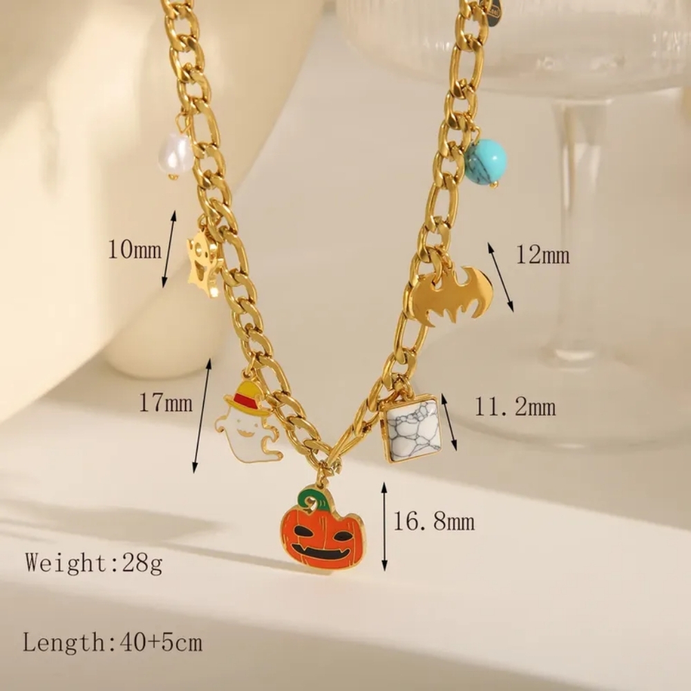 Haunted Whimsy Halloween Gold Chain With Spooky Cute Accents Charm Bracelet - Picture 10 of 11